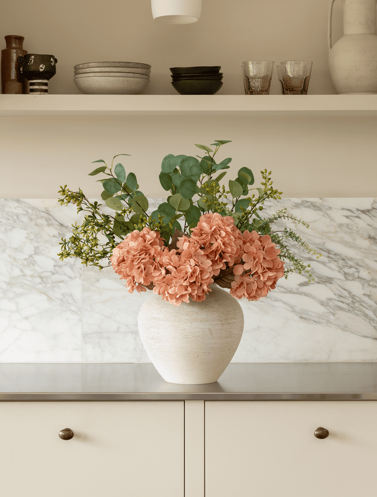Faux Arrangement - Eucalyptus & Apricot Hydrangea