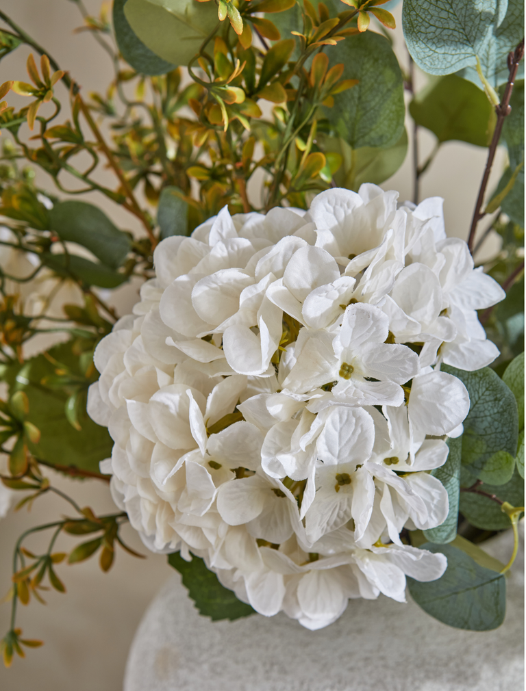 Faux Arrangement - Eucalyptus & White Hydrangea