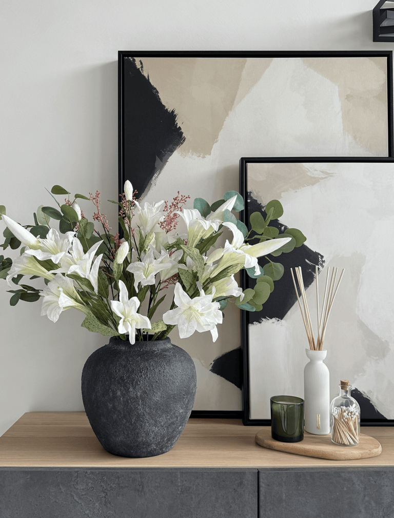 Faux Arrangement - White Lily & Eucalyptus