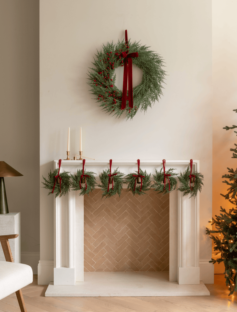 Faux Mini Wreath with Bell - Set of 2