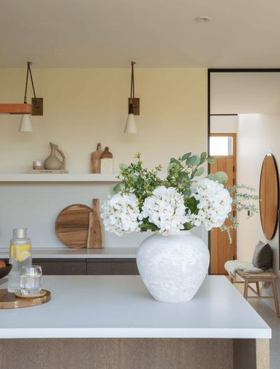 Faux Arrangement - Eucalyptus & White Hydrangea