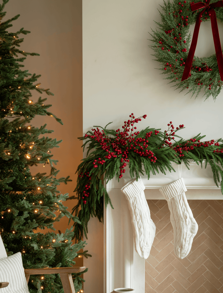 Faux Red Berry & Norfolk Garland 180cm / 70 inches