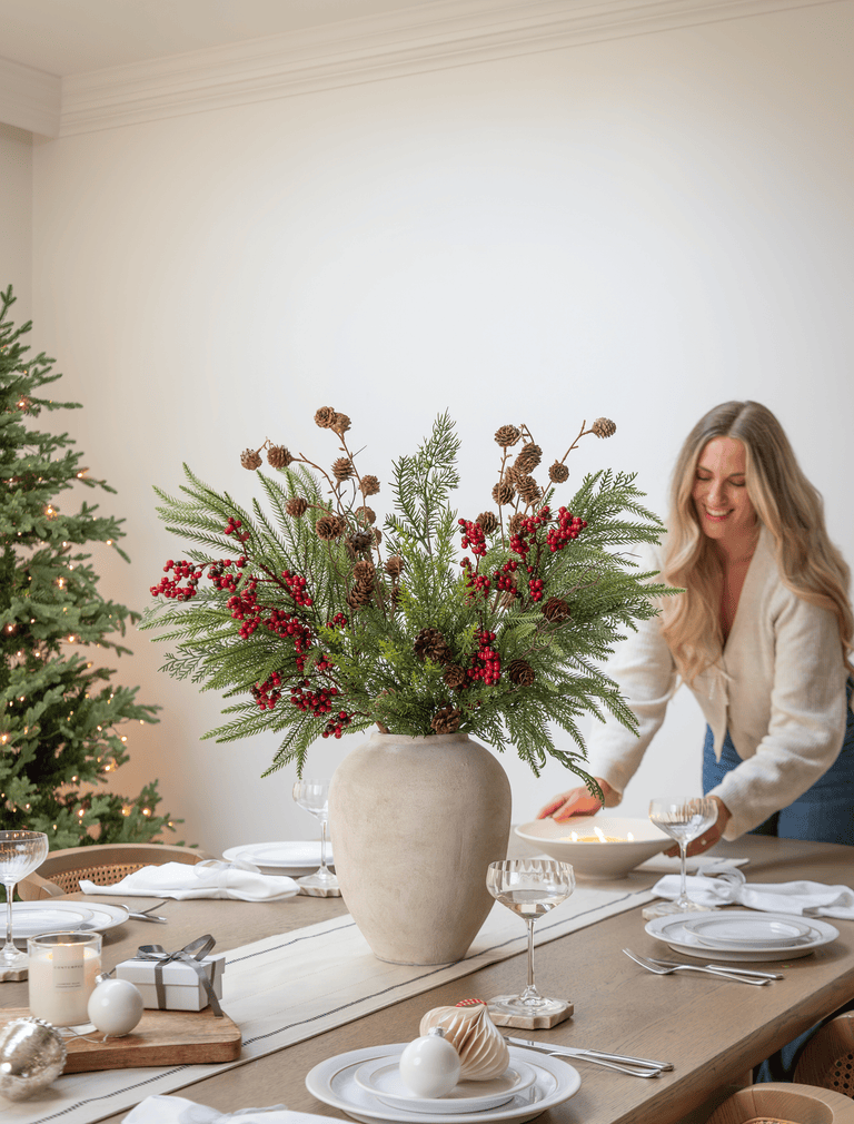 Faux Arrangement - Red Berry & Pine Cone