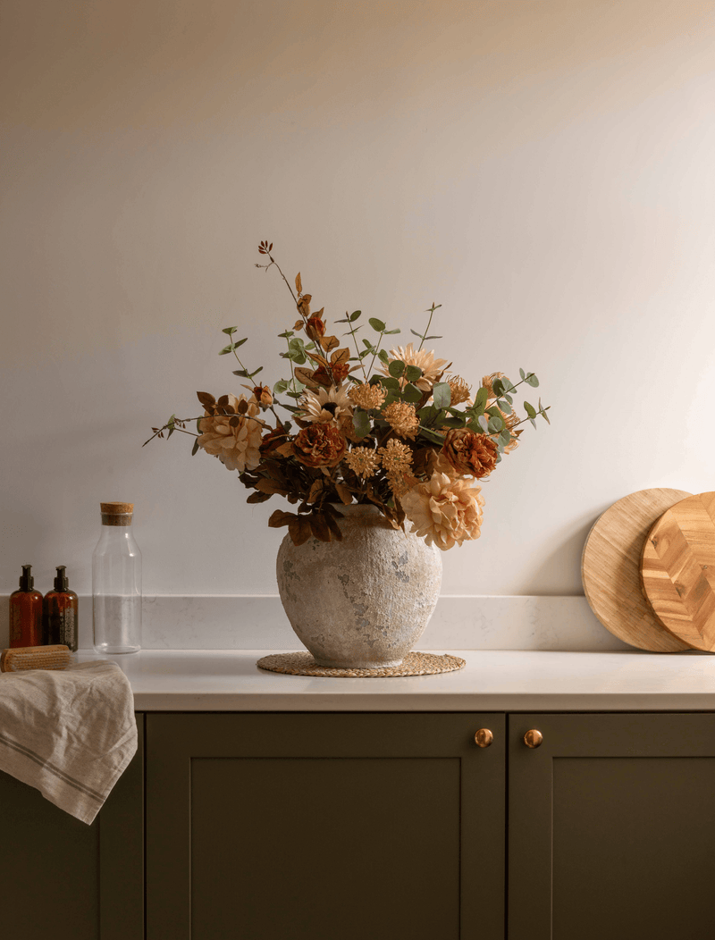 Faux Autumn Arrangement - Green & Beige