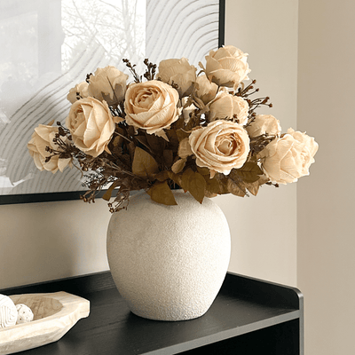 Faux Large Rose Arrangement - Beige (3 Stems/21 Roses)
