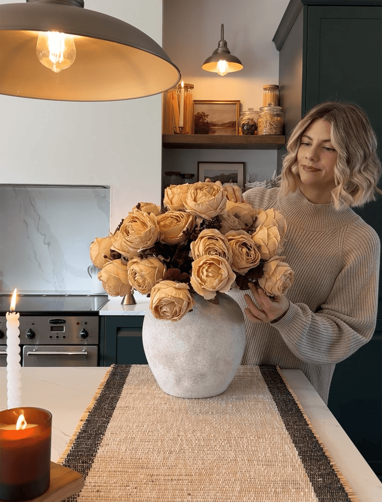 Faux Large Rose Arrangement - Beige (3 Stems/21 Roses)