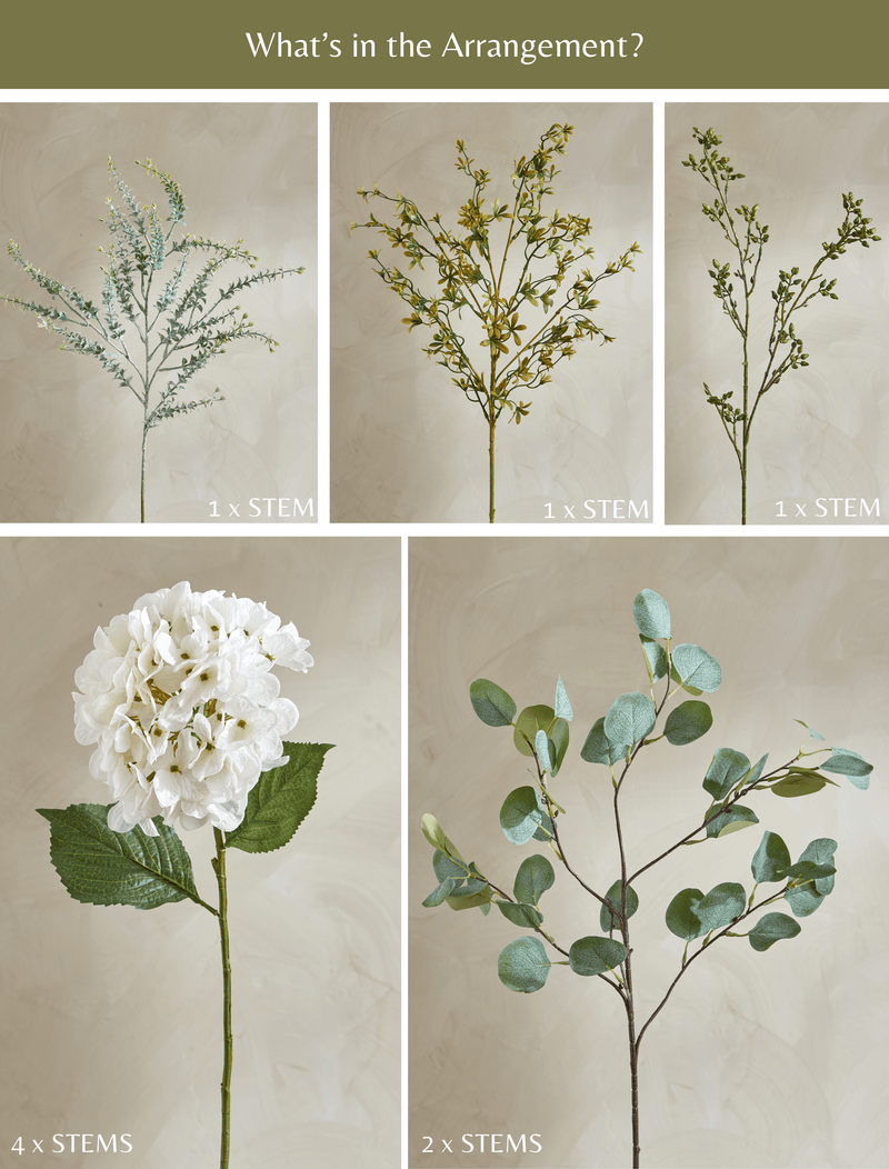 Faux Arrangement - Eucalyptus & White Hydrangea