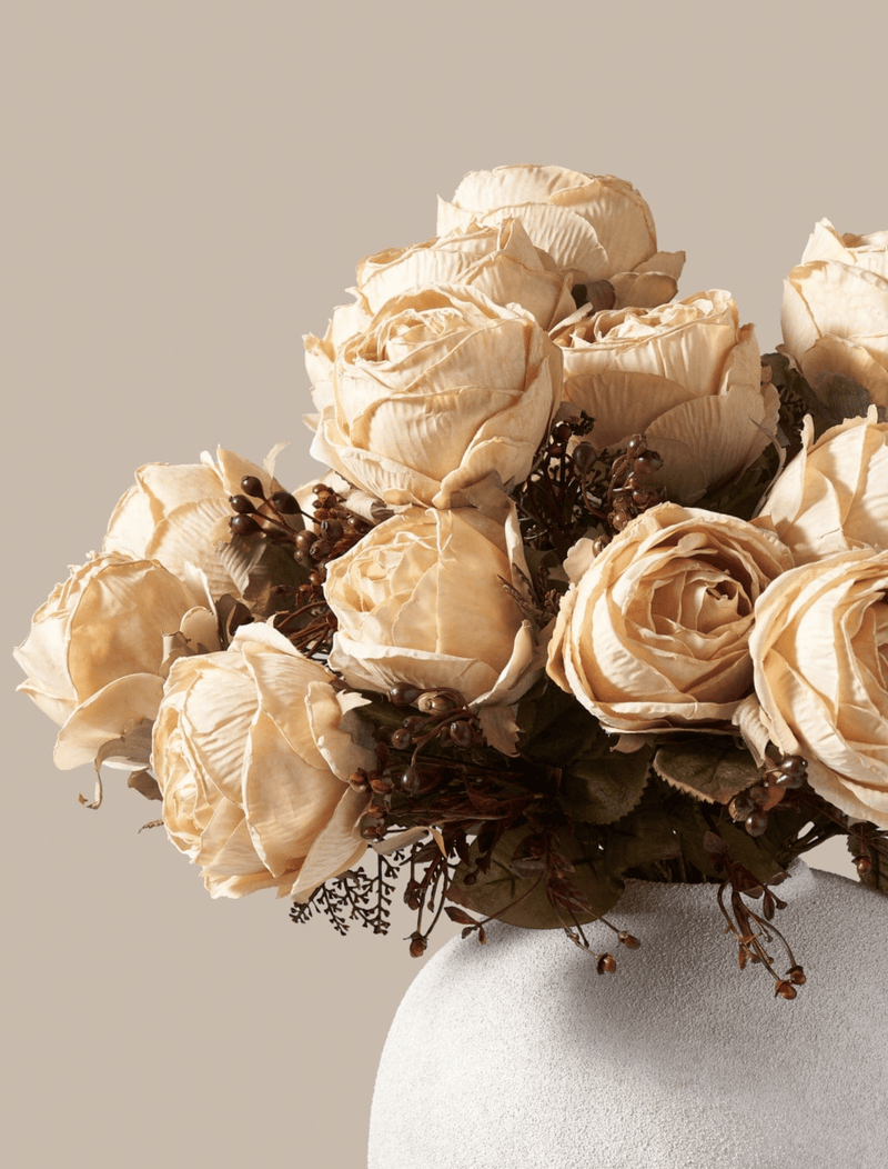 Faux Large Rose Arrangement - Beige (3 Stems/21 Roses)