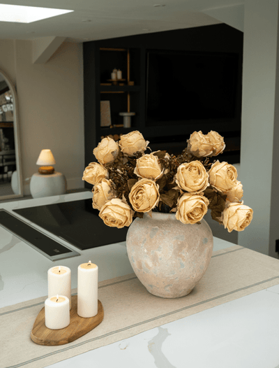 Faux Large Rose Arrangement - Beige (3 Stems/21 Roses)
