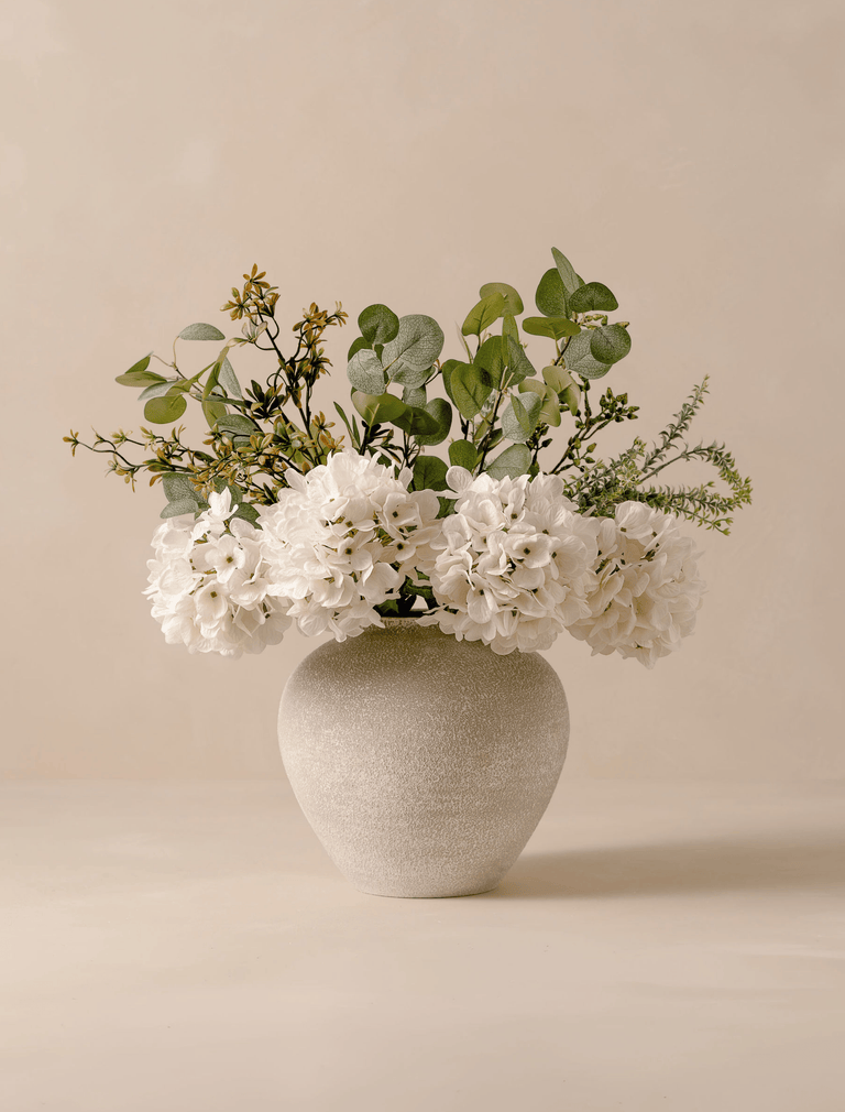 Faux Arrangement - Eucalyptus & White Hydrangea