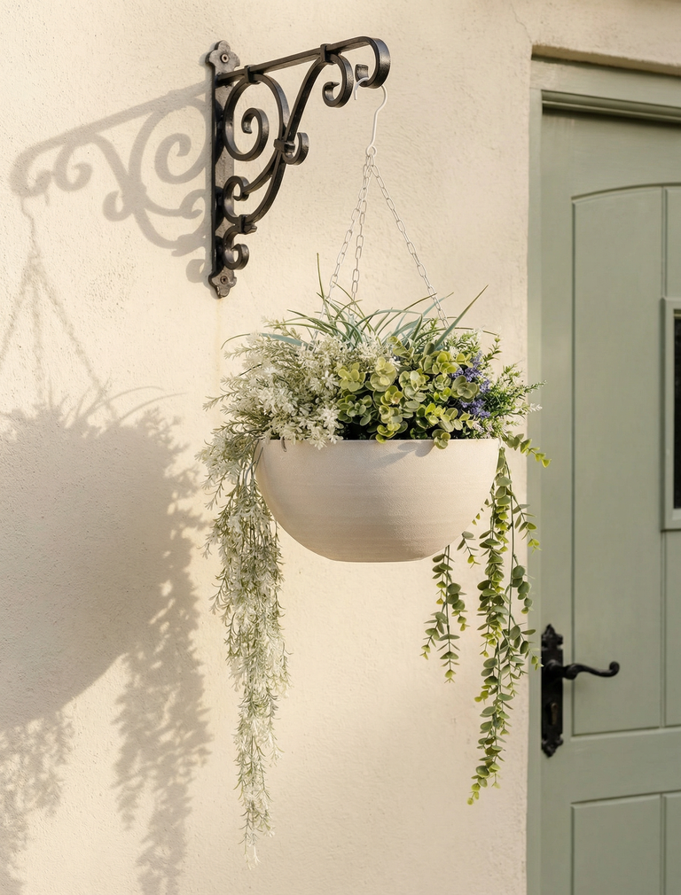 Outdoor Hanging Floral Basket - Green & Purple