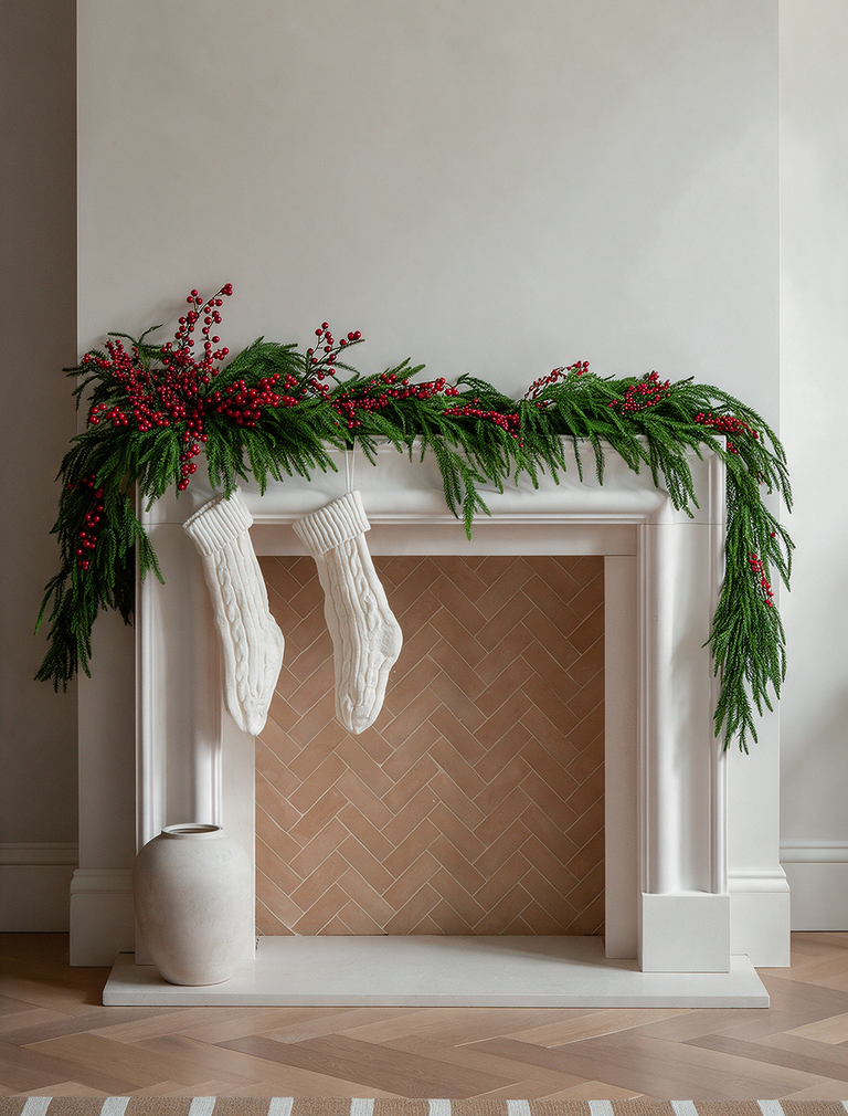 Faux Red Berry & Norfolk Garland 180cm / 70 inches